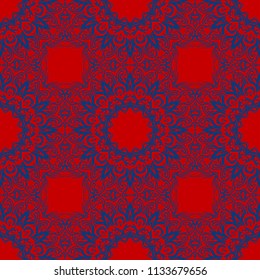 Abstract repeat backdrop with lace floral ornament. Seamless Design for prints, textile, decor, fabric. Vector perfect pattern.