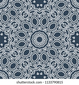 Abstract repeat backdrop with lace floral ornament. Seamless Design for prints, textile, decor, fabric. Vector perfect pattern.