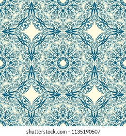 Abstract repeat backdrop with lace floral ornament. Seamless Design for prints, textile, decor, fabric. Vector perfect pattern.