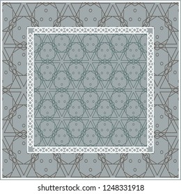 Abstract repeat backdrop with lace floral ornament. Design for prints, textile, decor, fabric. Green color.
