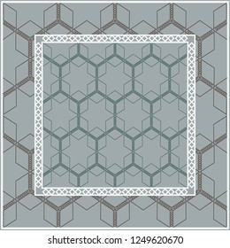 Abstract repeat backdrop with lace floral ornament. Design for prints, textile, decor, fabric. Green color.