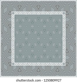 Abstract repeat backdrop with lace floral ornament. Design for prints, textile, decor, fabric. Green color.