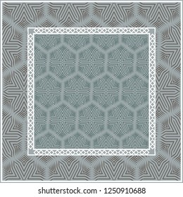 Abstract repeat backdrop with lace floral ornament. Design for prints, textile, decor, fabric. Green color.