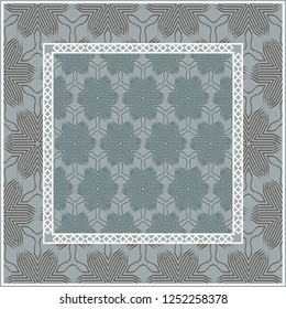 Abstract repeat backdrop with lace floral ornament. Design for prints, textile, decor, fabric. Green color.