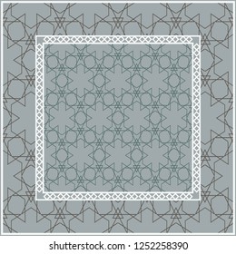 Abstract repeat backdrop with lace floral ornament. Design for prints, textile, decor, fabric. Green color.