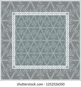 Abstract repeat backdrop with lace floral ornament. Design for prints, textile, decor, fabric. Green color.