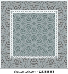 Abstract repeat backdrop with lace floral ornament. Design for prints, textile, decor, fabric. Green color.