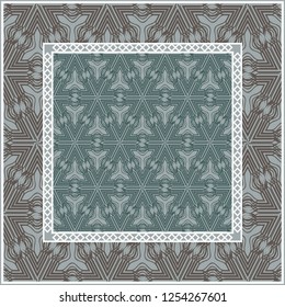 Abstract repeat backdrop with lace floral ornament. Design for prints, textile, decor, fabric. Green color.