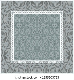 Abstract repeat backdrop with lace floral ornament. Design for prints, textile, decor, fabric. Green color.