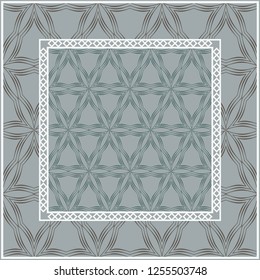 Abstract repeat backdrop with lace floral ornament. Design for prints, textile, decor, fabric. Green color.