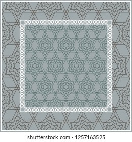 Abstract repeat backdrop with lace floral ornament. Design for prints, textile, decor, fabric. Green color.