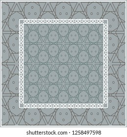 Abstract repeat backdrop with lace floral ornament. Design for prints, textile, decor, fabric. Green color.