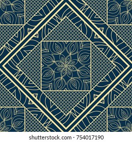 Abstract repeat backdrop with lace floral ornament. Seamless Design for prints, textile, decor, fabric. Vector pattern