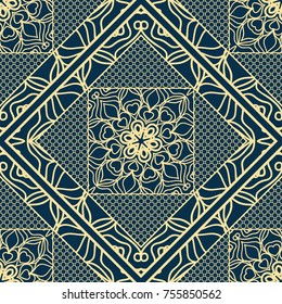 Abstract repeat backdrop with lace floral ornament. Seamless Design for prints, textile, decor, fabric. Vector pattern