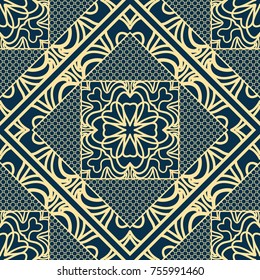 Abstract repeat backdrop with lace floral ornament. Seamless Design for prints, textile, decor, fabric. Vector pattern