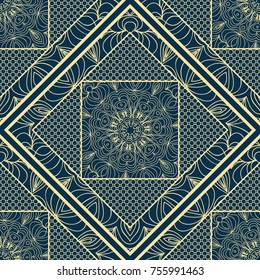 Abstract repeat backdrop with lace floral ornament. Seamless Design for prints, textile, decor, fabric. Vector pattern