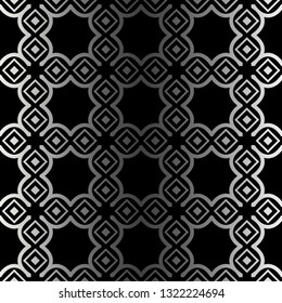 Abstract Repeat Backdrop With Lace Ornament. Seamless Design For Prints, Textile, Decor, Fabric. Super Vector Pattern. Black silver color.