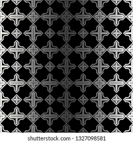 Abstract Repeat Backdrop With Lace Ornament. Seamless Design For Prints, Textile, Decor, Fabric. Super Vector Pattern. Black silver color.
