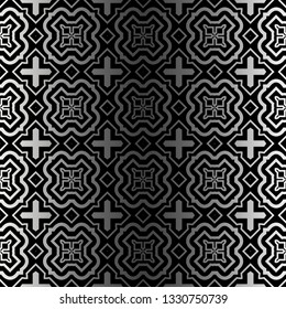 Abstract Repeat Backdrop With Lace Ornament. Seamless Design For Prints, Textile, Decor, Fabric. Super Vector Pattern. Black silver color.