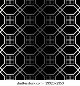 Abstract Repeat Backdrop With Lace Ornament. Seamless Design For Prints, Textile, Decor, Fabric. Super Vector Pattern. Black silver color.