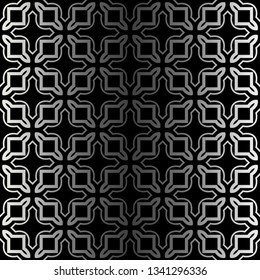 Abstract Repeat Backdrop With Lace Ornament. Seamless Design For Prints, Textile, Decor, Fabric. Super Vector Pattern. Black silver color.