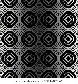 Abstract Repeat Backdrop With Lace Ornament. Seamless Design For Prints, Textile, Decor, Fabric. Super Vector Pattern. Black silver color.