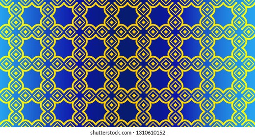 Abstract Repeat Backdrop With Lace Traditional Geometric Ornament. Seamless Design For Prints, Textile, Decor, Fabric. Super Vector Pattern. Blue yellow color.