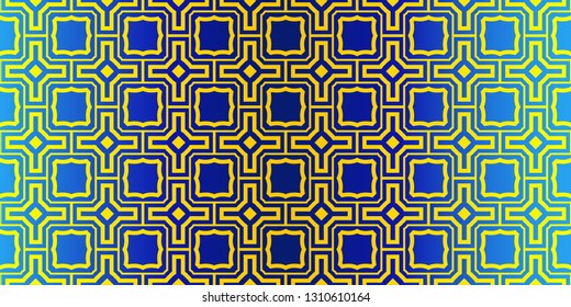 Abstract Repeat Backdrop With Lace Traditional Geometric Ornament. Seamless Design For Prints, Textile, Decor, Fabric. Super Vector Pattern. Blue yellow color.