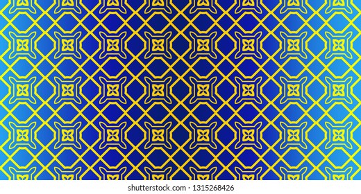 Abstract Repeat Backdrop With Lace Traditional Geometric Ornament. Seamless Design For Prints, Textile, Decor, Fabric. Super Vector Pattern. Blue yellow color.