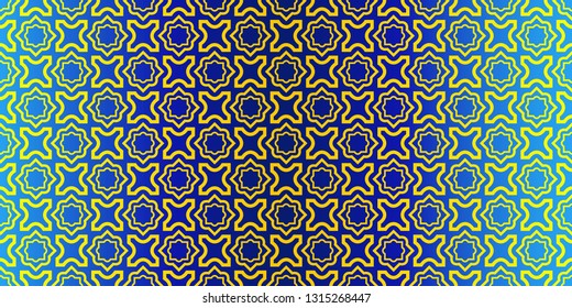 Abstract Repeat Backdrop With Lace Traditional Geometric Ornament. Seamless Design For Prints, Textile, Decor, Fabric. Super Vector Pattern. Blue yellow color.