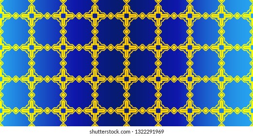 Abstract Repeat Backdrop With Lace Traditional Geometric Ornament. Seamless Design For Prints, Textile, Decor, Fabric. Super Vector Pattern. Blue yellow color.