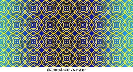 Abstract Repeat Backdrop With Lace Traditional Geometric Ornament. Seamless Design For Prints, Textile, Decor, Fabric. Super Vector Pattern. Blue yellow color.
