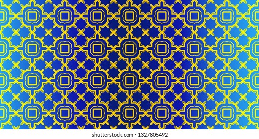 Abstract Repeat Backdrop With Lace Traditional Geometric Ornament. Seamless Design For Prints, Textile, Decor, Fabric. Super Vector Pattern. Blue yellow color.