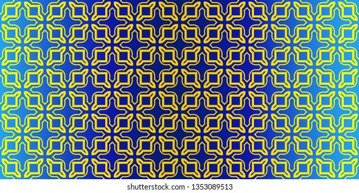 Abstract Repeat Backdrop With Lace Traditional Geometric Ornament. Seamless Design For Prints, Textile, Decor, Fabric. Super Vector Pattern. Blue yellow color.