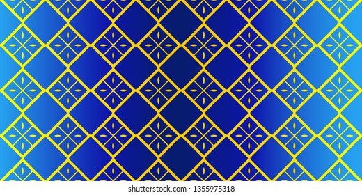 Abstract Repeat Backdrop With Lace Traditional Geometric Ornament. Seamless Design For Prints, Textile, Decor, Fabric. Super Vector Pattern. Blue yellow color.