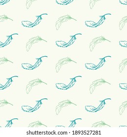 Abstract Repeat Background Pattern with Green Colored Feather Vector Graphic Hand Drawing can be used for Apparel and Background