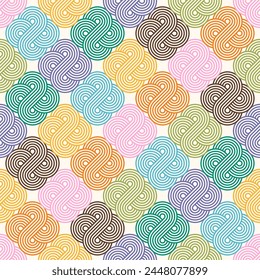Abstract repeat pattern with geometric swirls in retro colors