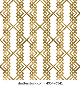 Abstract repeatable background of golden twisted strips. Swatch of gold plexus of bands. Modern seamless pattern.