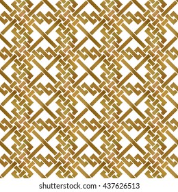 Abstract repeatable background of golden twisted strips. Swatch of gold plexus of bands. Modern seamless pattern.