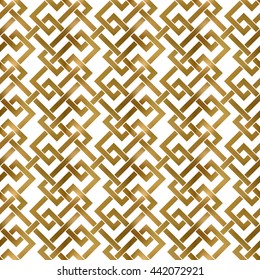Abstract repeatable background of golden twisted strips. Swatch of gold plexus of bands. Modern seamless pattern.