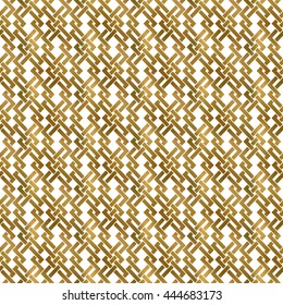 Abstract repeatable background of golden twisted strips. Swatch of gold plexus of bands. Modern seamless pattern.