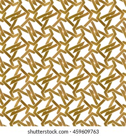Abstract repeatable background of golden twisted strips. Swatch of gold plexus of bands. Modern seamless pattern.