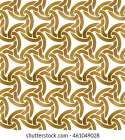Abstract repeatable background of golden twisted strips. Swatch of gold plexus of bands. Modern seamless pattern.