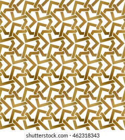 Abstract repeatable background of golden twisted strips. Swatch of gold plexus of bands. Modern seamless pattern.