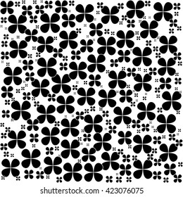 Abstract repeatable black symbols background, pattern. White background. Random speckled, symbol pattern. 