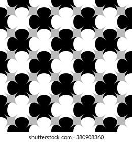 Abstract repeatable clover leaf background, pattern. Monochrome vector texture.