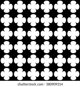Abstract repeatable clover leaf background, pattern. Monochrome vector texture.