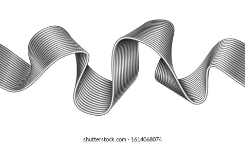 Abstract repeatable curved line made of metal wire. Mobius stripe wave. Vector illustration isolated on white background. 
