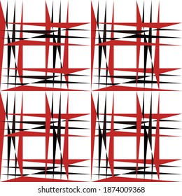 Abstract repeatable geometric vector pattern in red and black on white background.