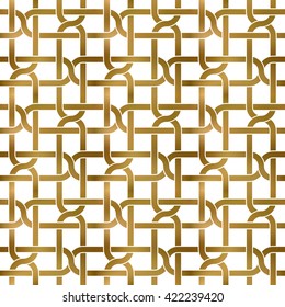 Abstract repeatable pattern background of golden twisted bands. Swatch of gold shapes plexus in links form. Seamless pattern in modern style.